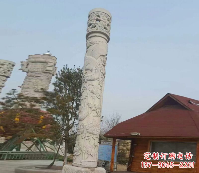 甘肃迎宾龙柱石雕——大理石景观雕刻精美艺术品