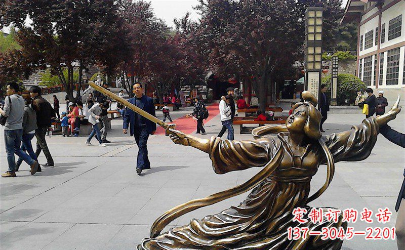 甘肃中领雕塑:美轮美奂的古代美女舞剑人物铜雕