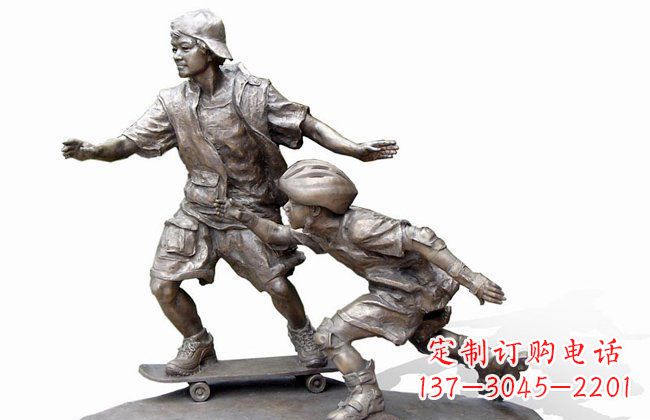 甘肃广场滑板男孩人物铜雕
