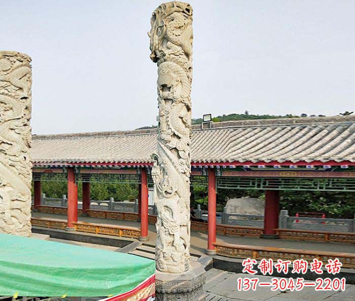 甘肃广场景观大理石龙柱石雕 (2)