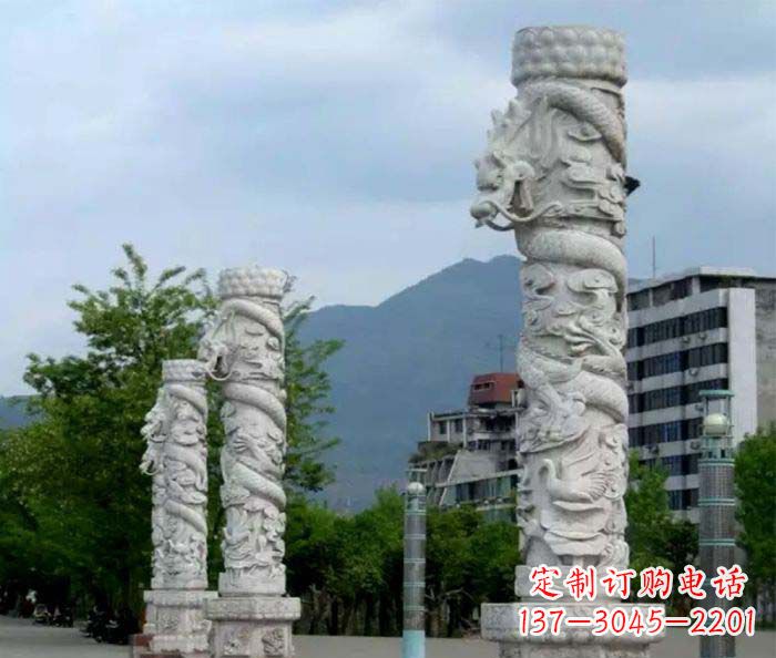 甘肃广场景观大理石龙柱石雕 (3)