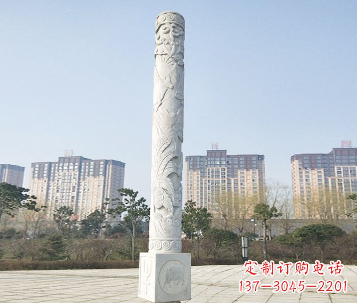 甘肃真实而细腻的大理石龙柱石雕