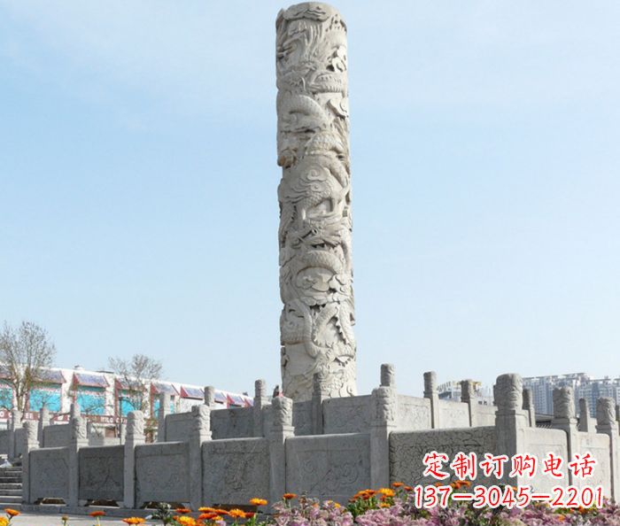 甘肃广场景观大理石龙柱石雕,展现神秘传统风采