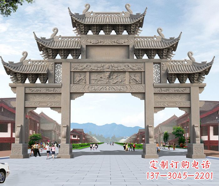 甘肃以大理石石雕装饰的精美牌楼雕塑