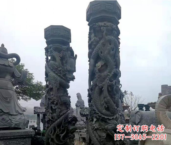 甘肃广场景观仿古盘龙柱石雕 (2)