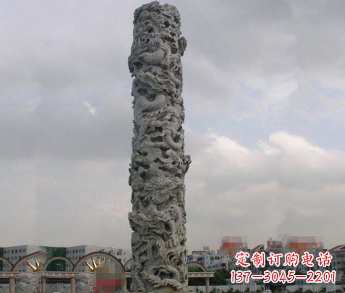 甘肃精美仿古盘龙柱石雕