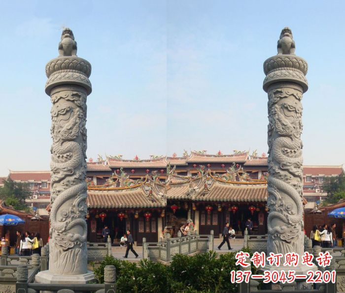 甘肃广场景观汉白玉龙柱石雕 (2)