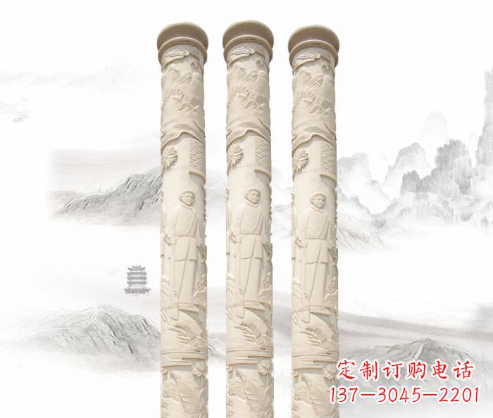 甘肃精致大气的汉白玉龙柱雕塑