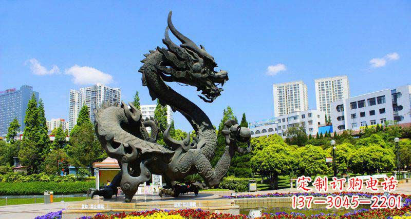 甘肃精美巨型广场龙戏珠景观铜雕
