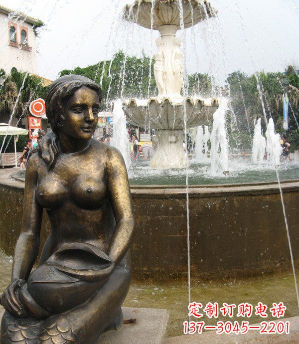 甘肃广场拿海螺的美人鱼景观铜雕