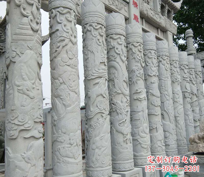 甘肃中领雕塑:专业定制十二生肖石柱景观石雕