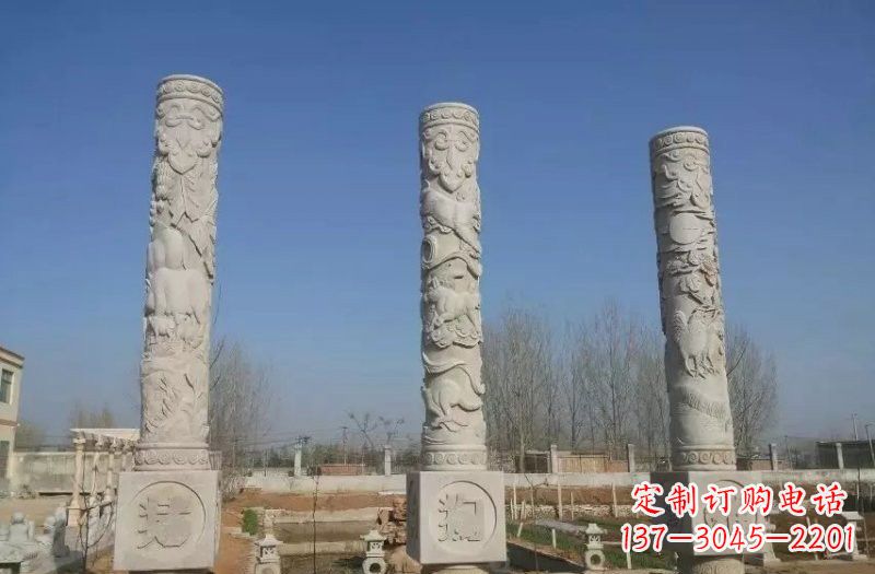 甘肃广场十二生肖文化柱石雕