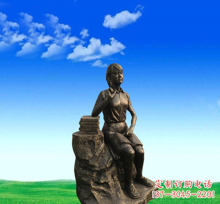 甘肃广场铜雕美女休息人物雕塑 (2)
