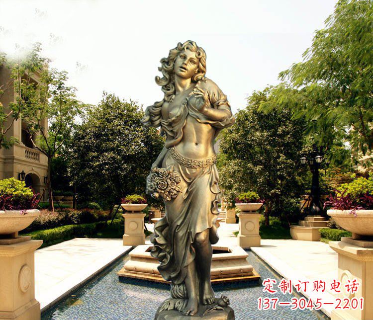 甘肃华丽蓬勃的铜雕女神像