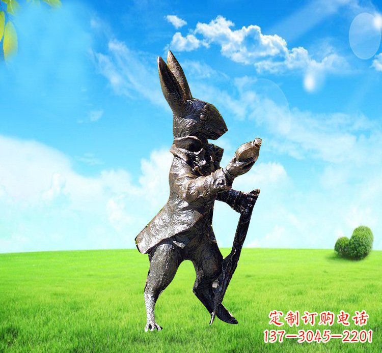 甘肃以广场铜雕小兔挖萝卜动物雕塑为你礼赞美好!