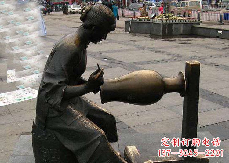 甘肃领雕塑铜质花盆雕塑