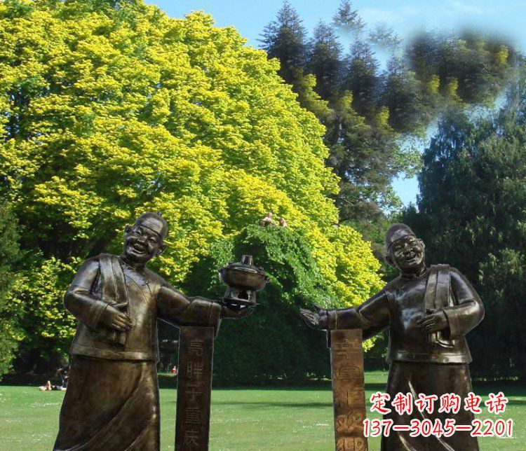 甘肃广场铜雕重庆火锅店小二小品人物雕塑