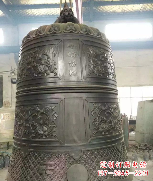 甘肃国泰民安铜钟寺庙铜雕-传统工艺精美的铜钟雕塑