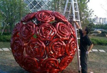 甘肃广场不锈钢玫瑰花镂空球景观雕塑