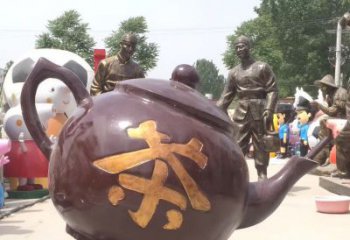 甘肃高质量广场茶壶铜雕塑