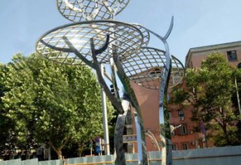甘肃广场抽象网格不锈钢树雕塑
