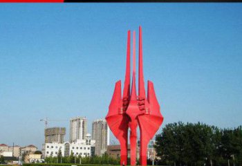 甘肃广场红色不锈钢树叶雕塑