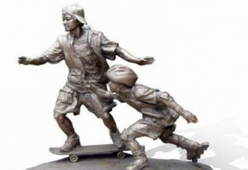 甘肃令人惊叹的广场滑板男孩铜雕塑