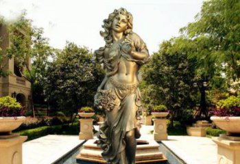 甘肃华丽蓬勃的铜雕女神像