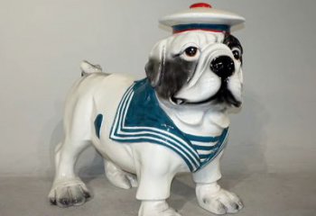 甘肃海军玻璃钢仿陶瓷斗牛犬狗雕塑