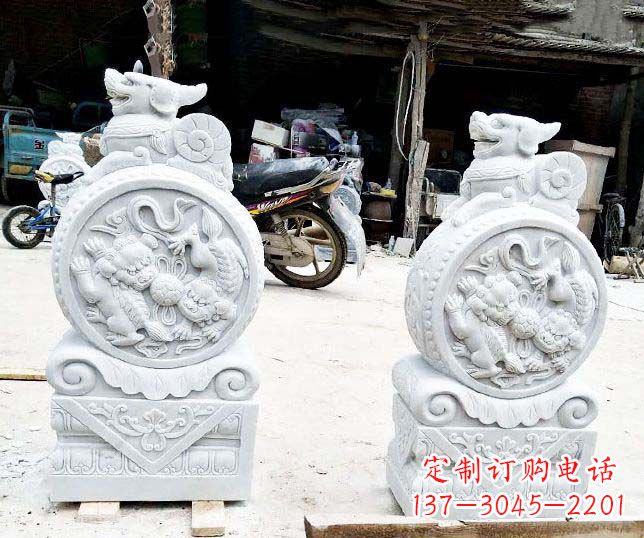 甘肃汉白玉招财门墩雕塑