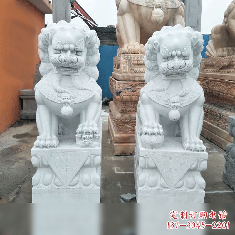 甘肃风格精致的汉白玉北京小狮子雕塑
