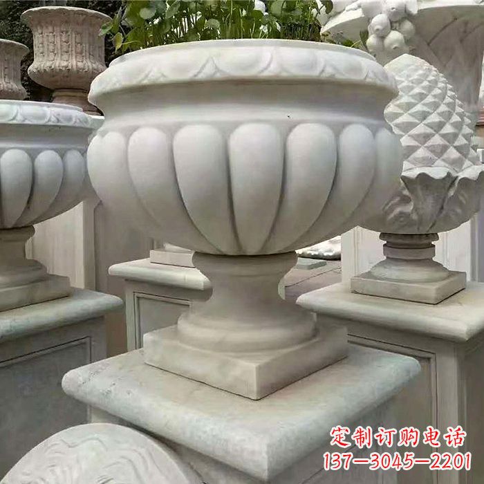 甘肃汉白玉城市园林花盆石雕