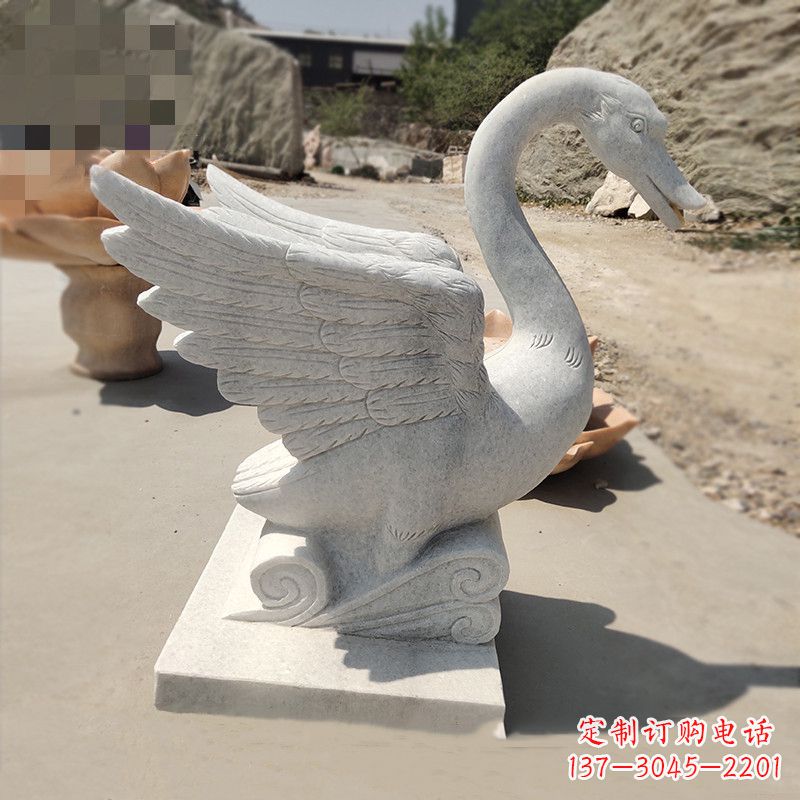 甘肃细腻精美的汉白玉天鹅雕塑