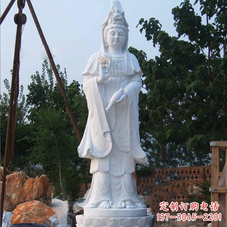 甘肃汉白玉手工观音石雕