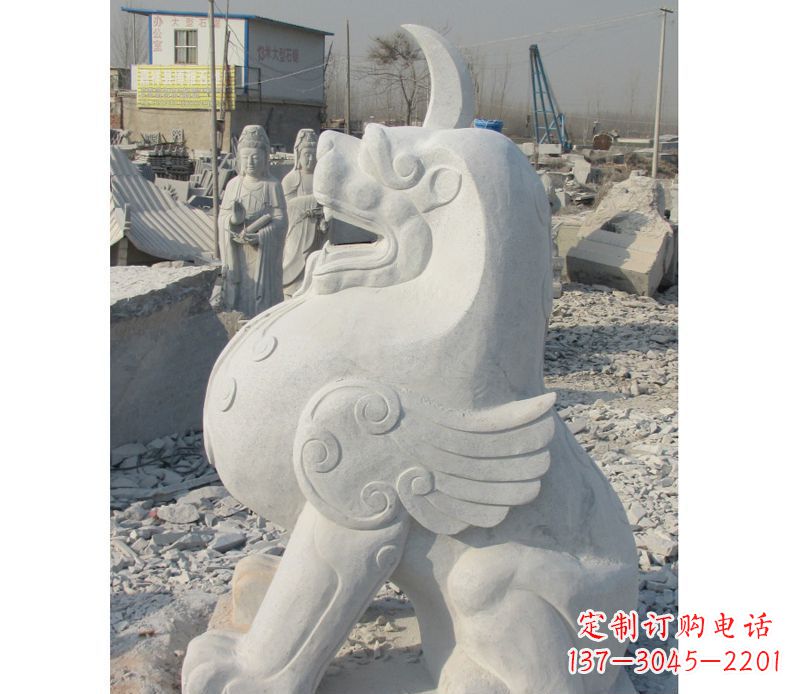 甘肃汉白玉独角兽石雕,精美细腻,魅力无穷