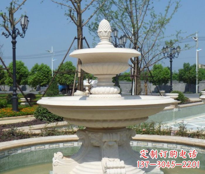 甘肃全新款白玉多层喷泉雕塑