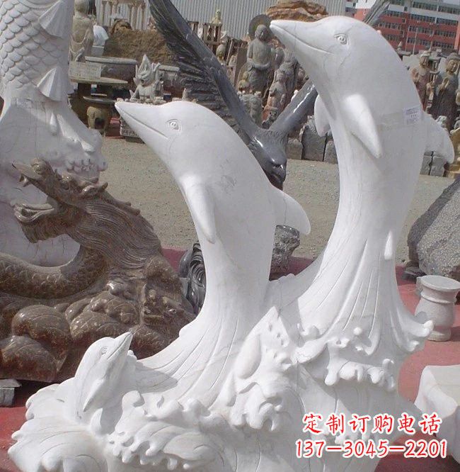 甘肃海豚石雕,汉白玉精美雕塑