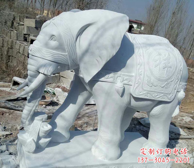 甘肃汉白玉制作的大象吉祥门口雕塑