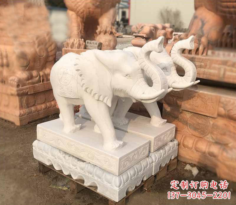 甘肃雕刻睿智的大象-定制门口镇宅招财石雕