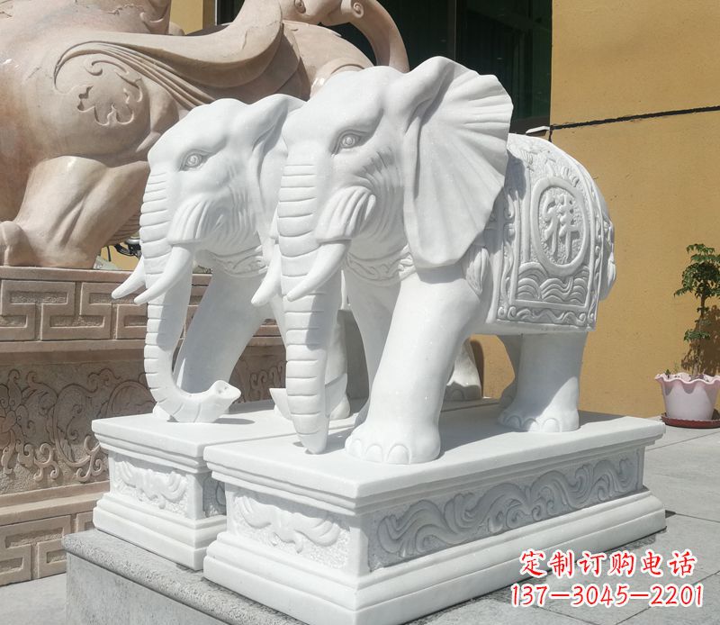 甘肃汉白玉吉祥如意门口招财大象石雕