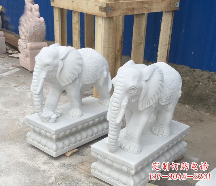 甘肃高端汉白玉吉祥如意大象门口招财雕塑