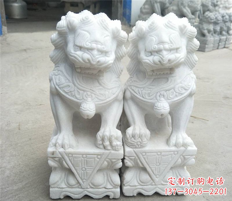 甘肃定制精美的汉白玉酒店吉祥狮子门墩