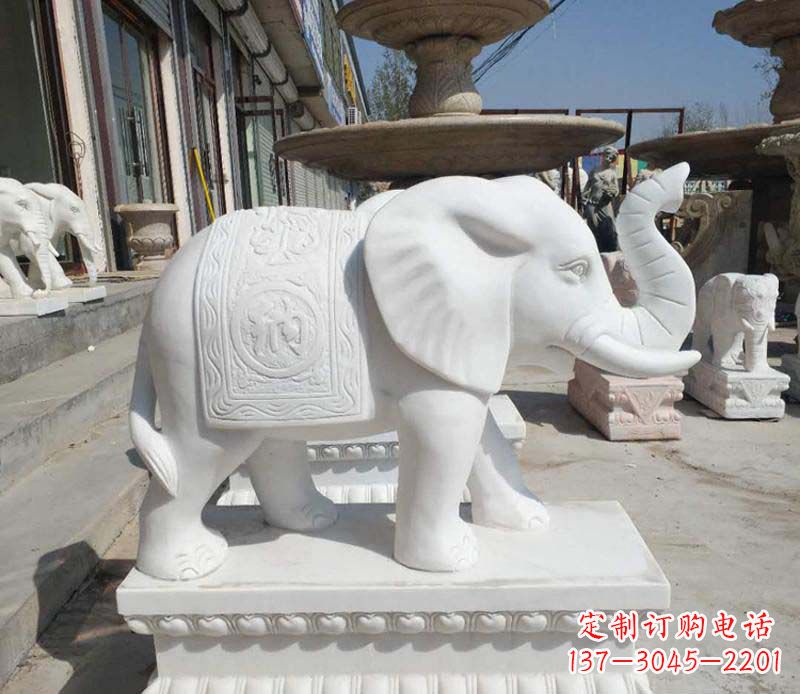 甘肃高品质汉白玉酒店门口喷水大象雕塑