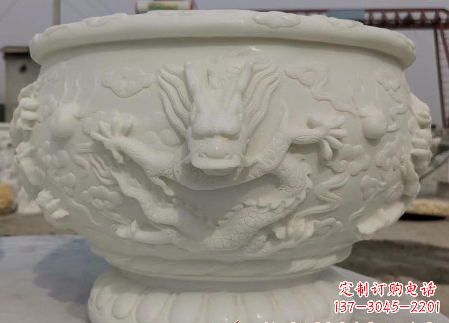 甘肃中领雕塑汉白玉龙鱼缸雕塑,是由专业雕塑定…