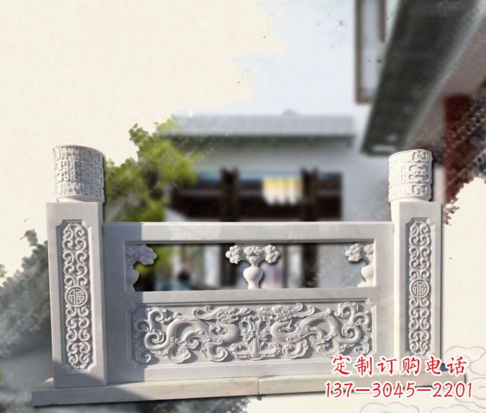 甘肃汉白玉龙石浮雕栏板