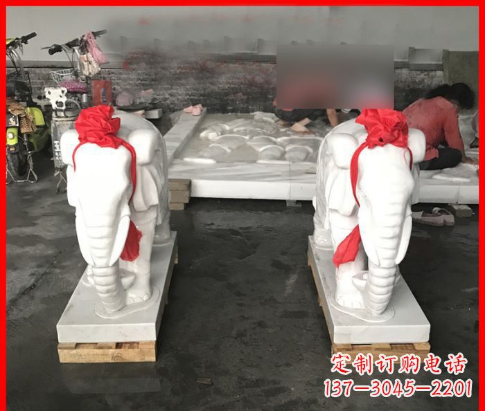 甘肃汉白玉雕刻招财小象,让你的家门口更加灵气