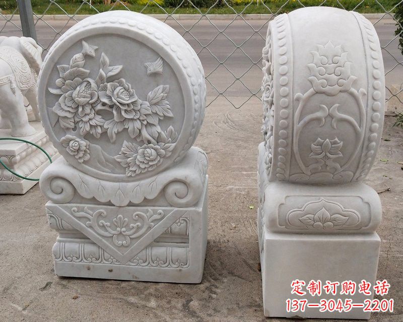 甘肃汉白玉牡丹花门墩雕塑