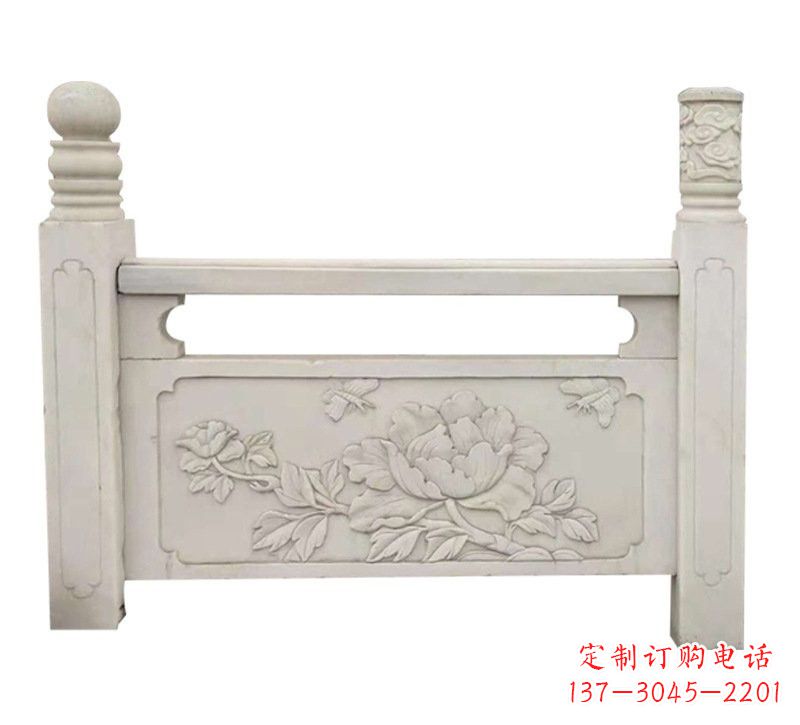 甘肃汉白玉牡丹花浮雕栏板,雕塑定制精品