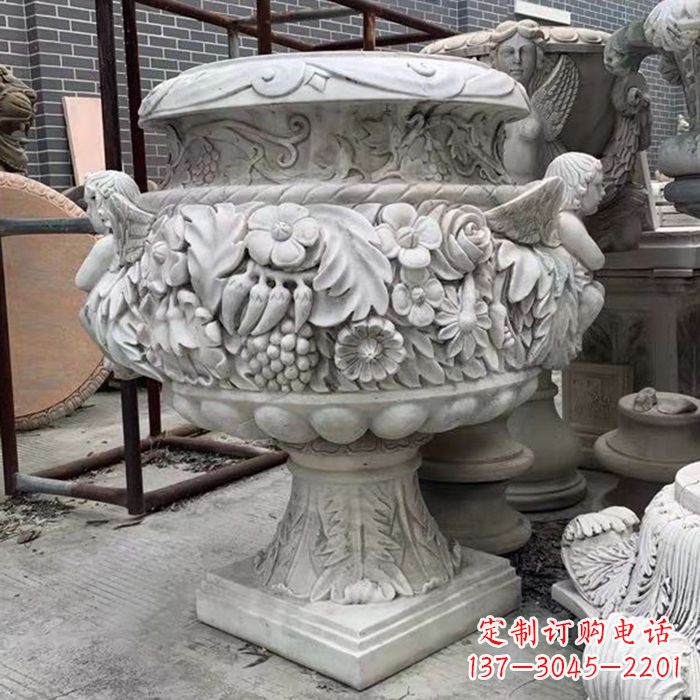 甘肃汉白玉欧式人物花盆雕塑