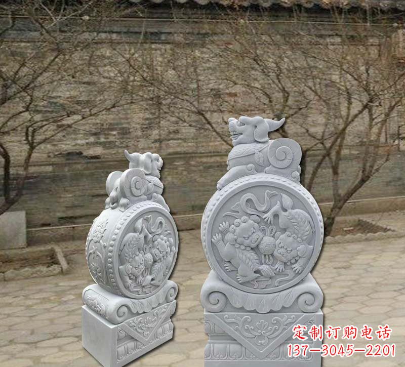 甘肃精美汉白玉貔貅门墩